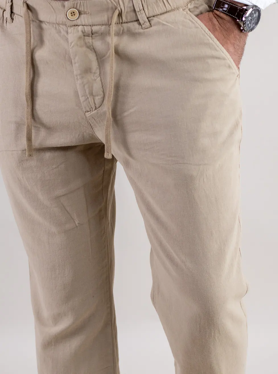 Pantaloni din in și bumbac regular fit – bej [5]