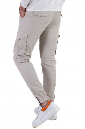 Pantaloni gri cu buzunare slim fit si fermoar la glezna [3]