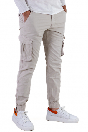 Promotii - Pantaloni gri cu buzunare slim fit si fermoar la glezna