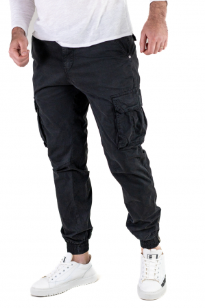 Pantaloni negri cu buzunare slim fit si fermoar la glezna [5]