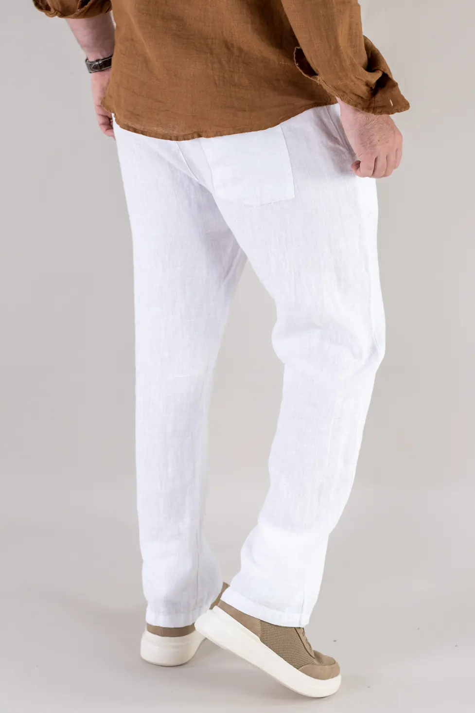 Pantaloni albi din in 100% regular fit – Made in Italy [2]