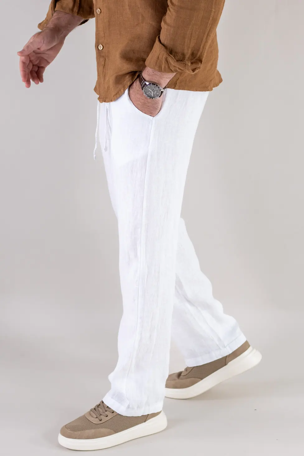 COLECTIA DIN IN - Pantaloni albi din in 100% regular fit – Made in Italy