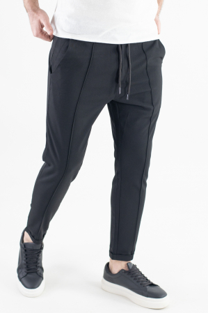Pantaloni casual - Pantaloni negri lungi casual cu dunga