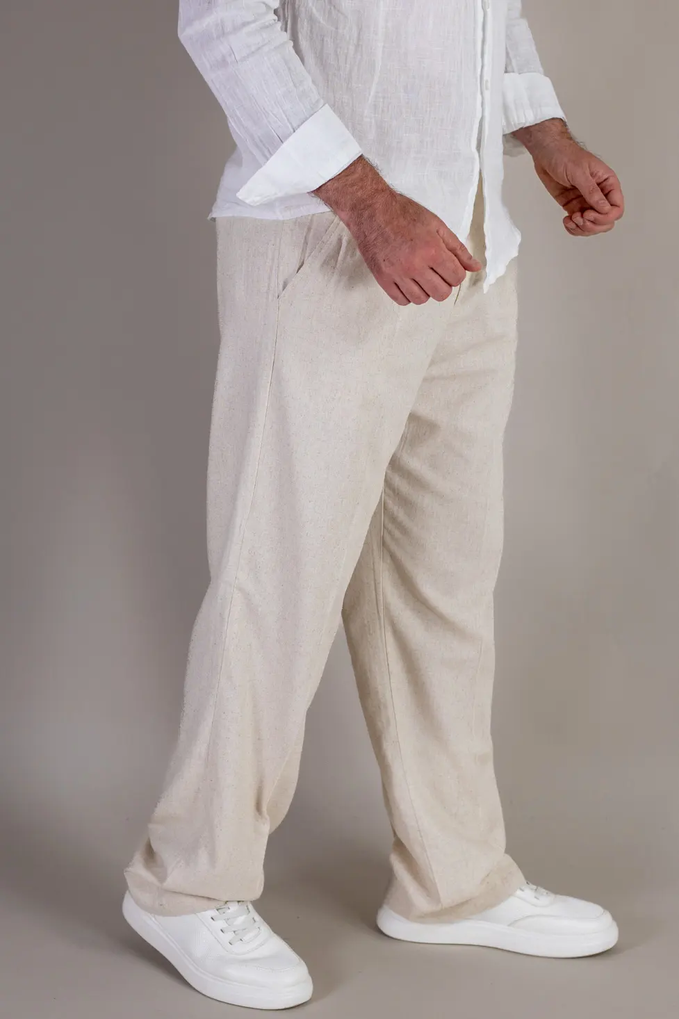Pantaloni crem lejeri din in si vâscoză bărbați [1]