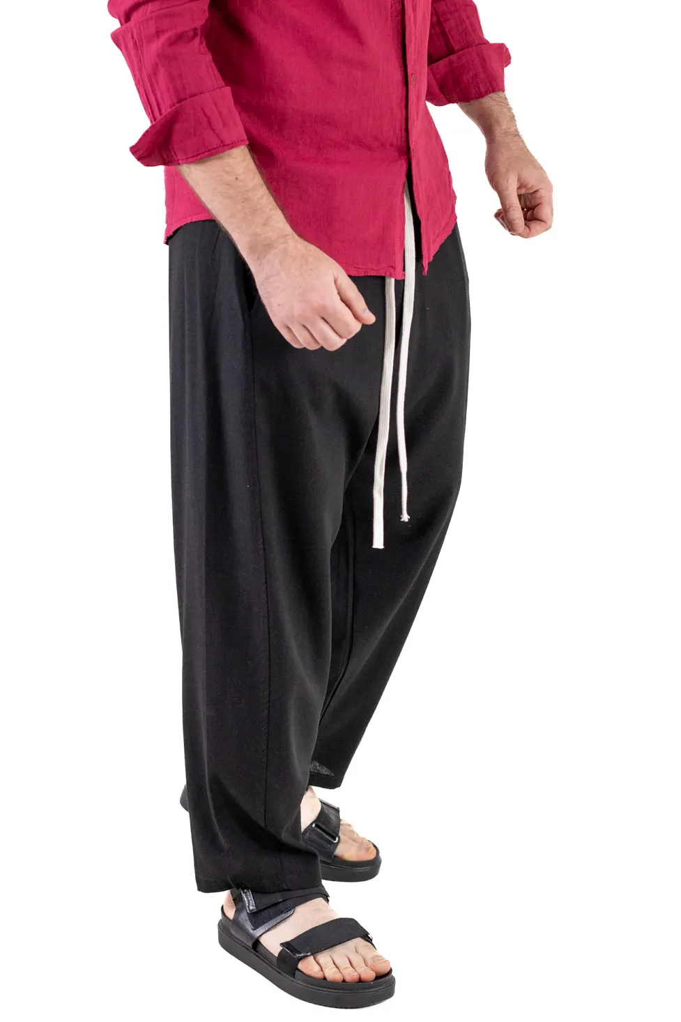 Pantaloni negri lejeri de vara din in și vâscoză pentru bărbați [1]