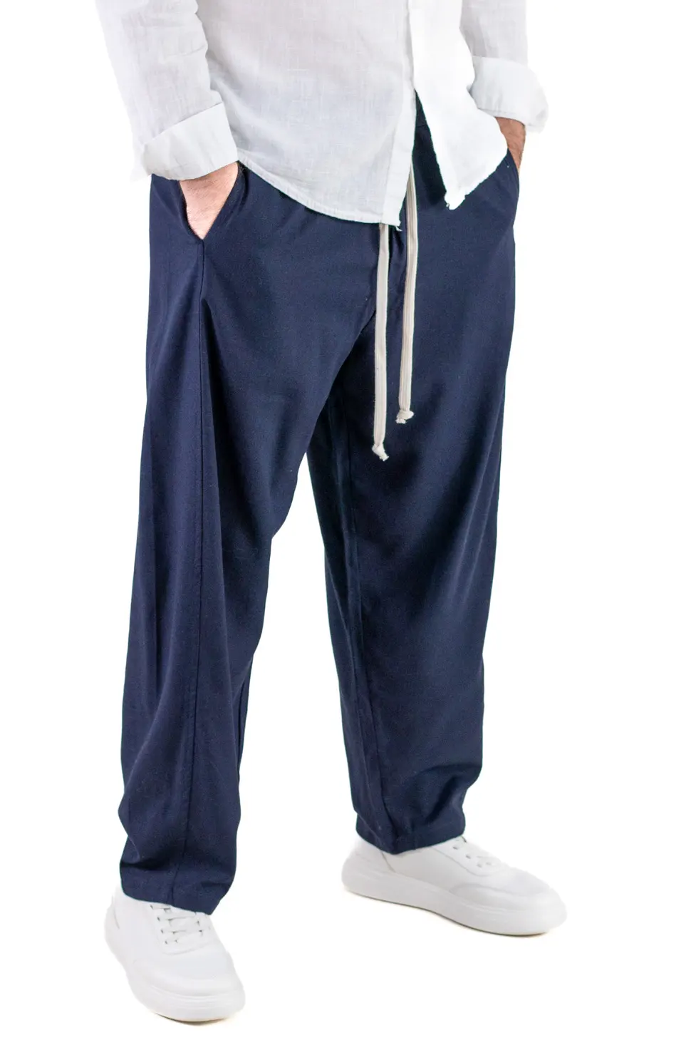 COLECTIA DIN IN - Pantaloni bleumarin lejeri de vara din in și vâscoză pentru bărbați