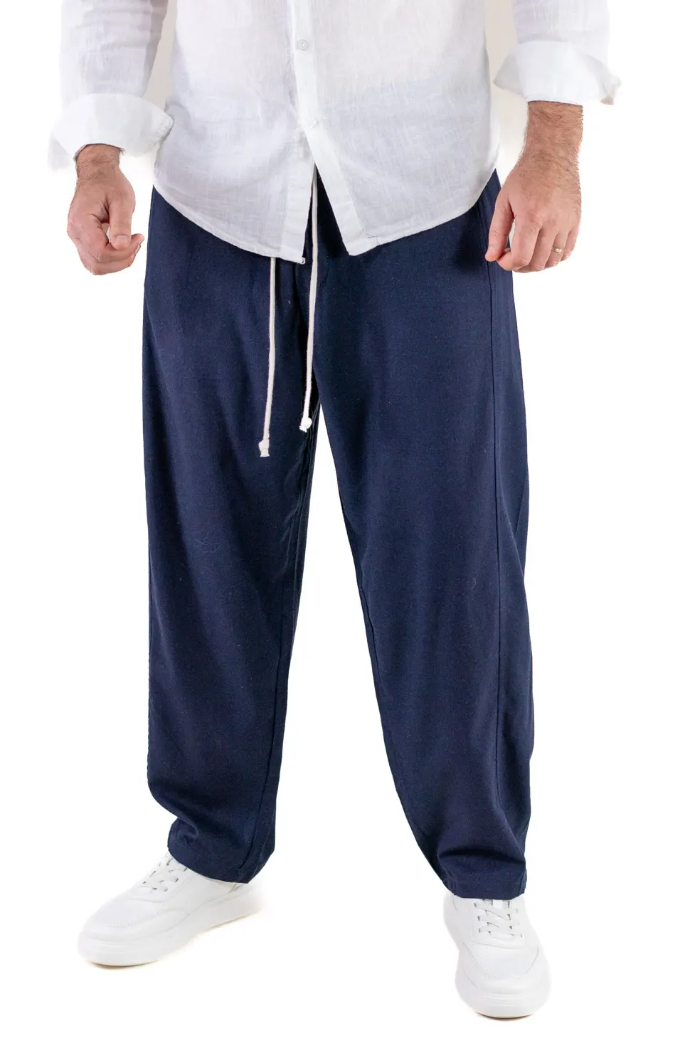 Pantaloni bleumarin lejeri de vara din in și vâscoză pentru bărbați [1]