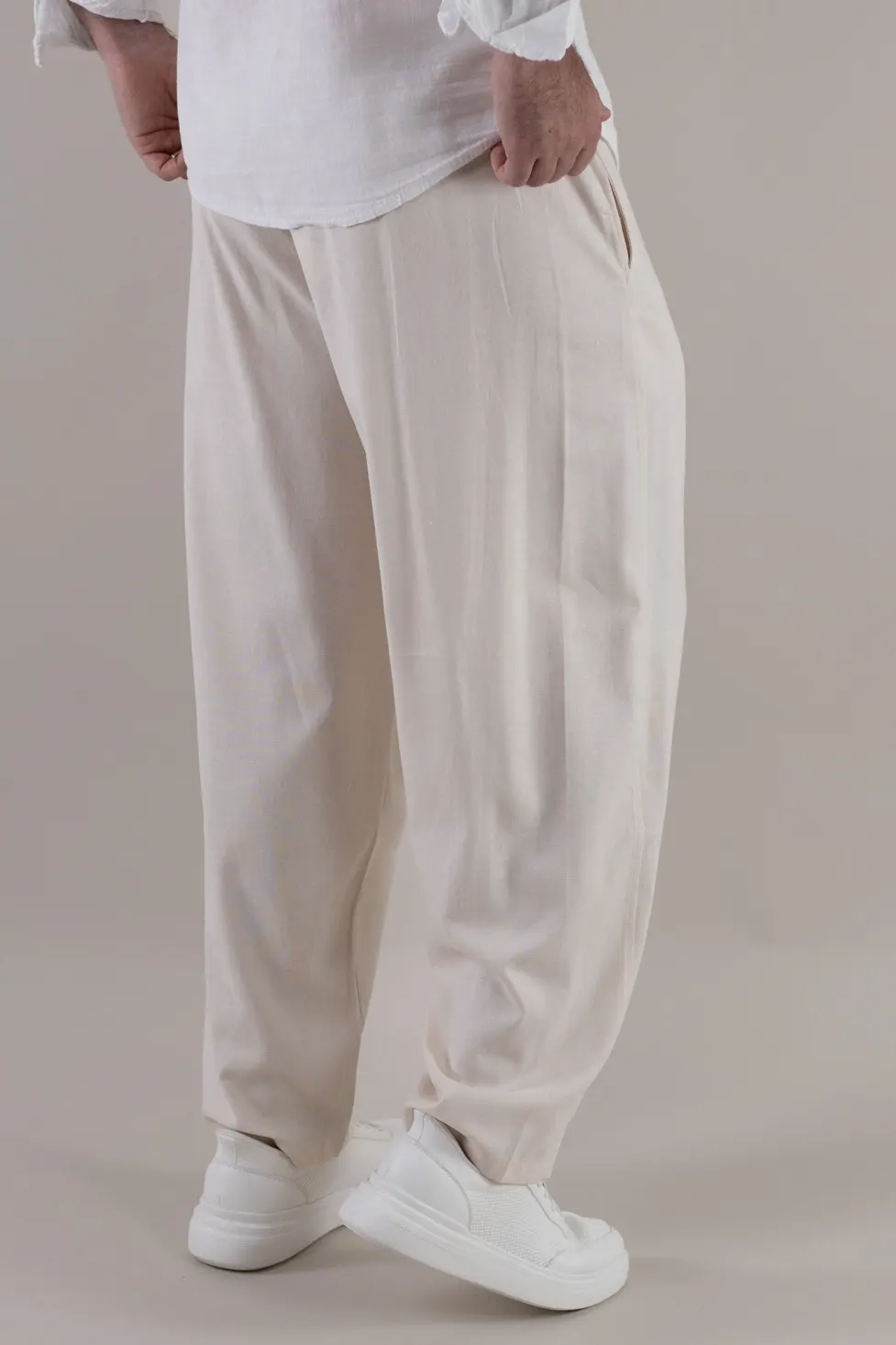 Pantaloni crem lejeri de vara din in și vâscoză pentru bărbați [6]