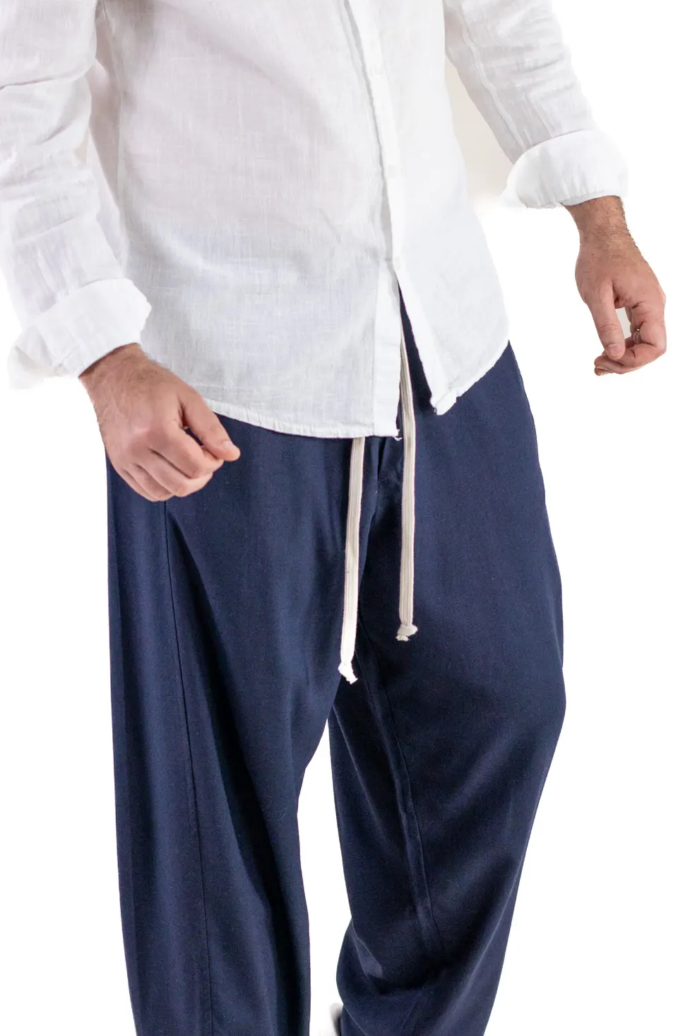 Pantaloni bleumarin lejeri de vara din in și vâscoză pentru bărbați [2]