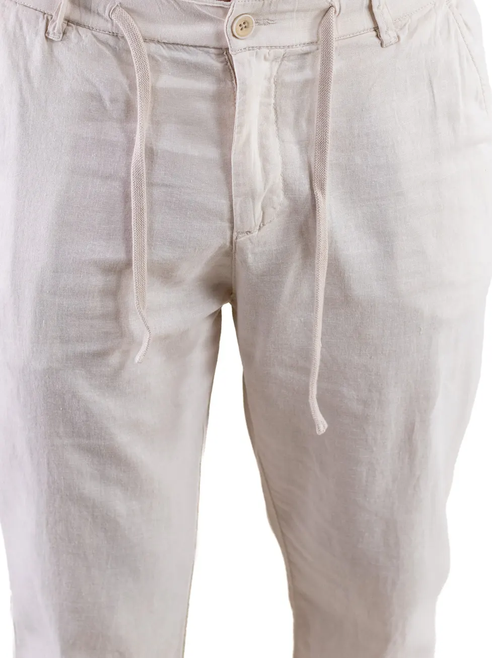 Pantaloni din in și bumbac regular fit – crem [5]