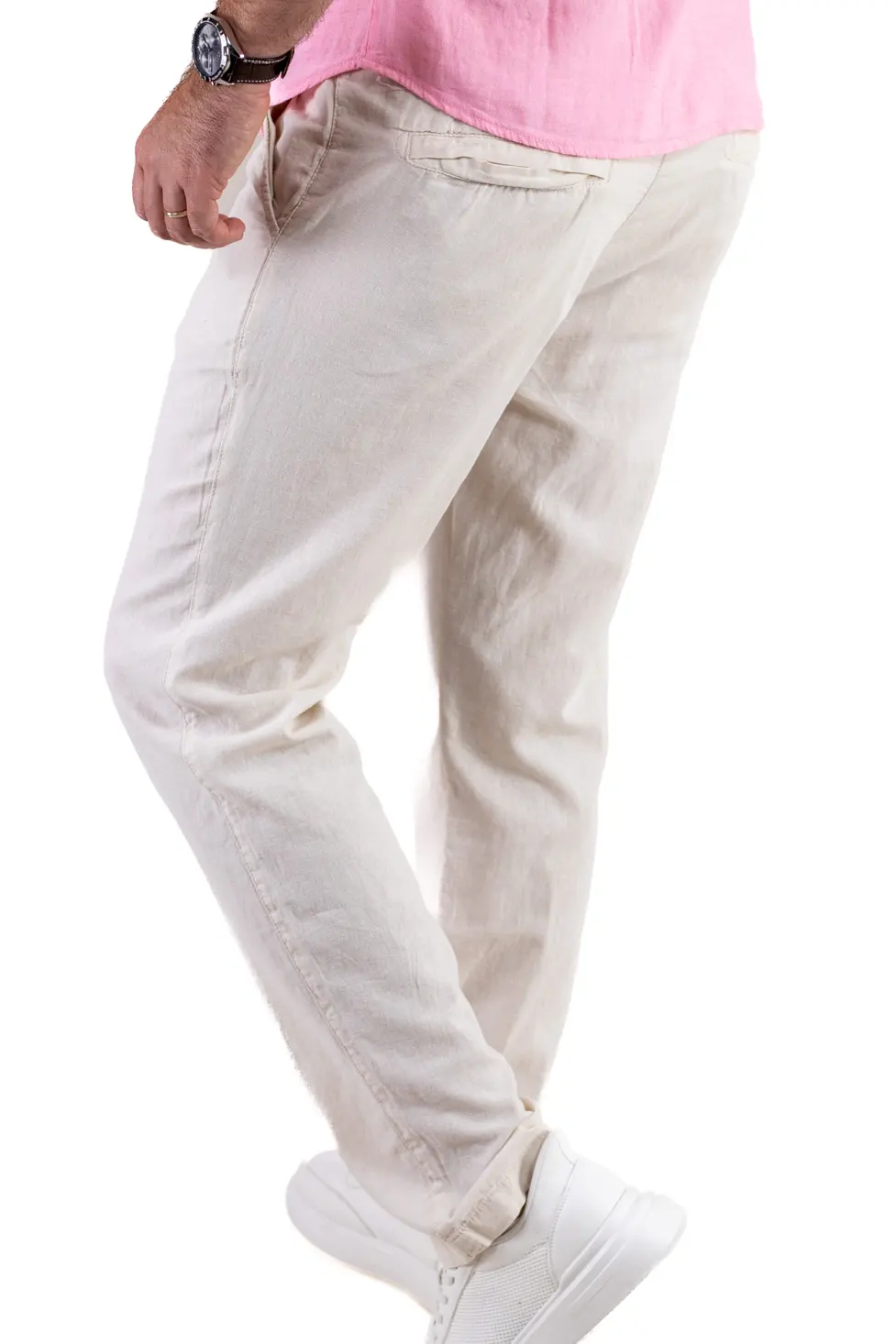 Pantaloni din in și bumbac regular fit – crem [3]