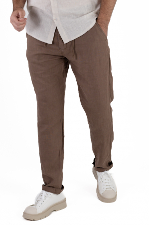 Pantaloni casual - Pantaloni lungi maro din in