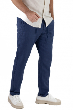Pantaloni casual - Pantaloni lungi bleumarin din in