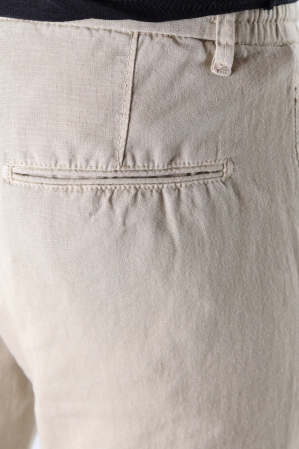 Pantaloni lungi din in crem [8]