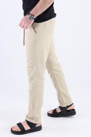 Pantaloni lungi din in crem [2]