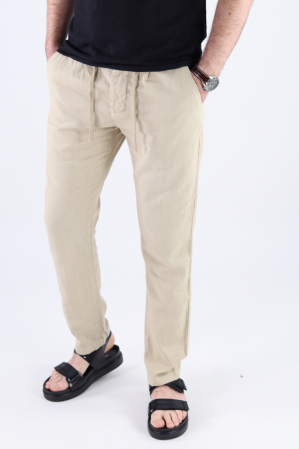 Pantaloni casual - Pantaloni lungi din in crem