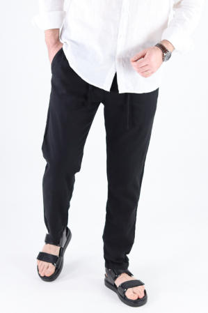 Pantaloni casual - Pantaloni lungi negri din in