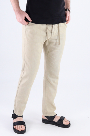 Pantaloni lungi din in crem [4]