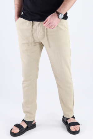 Pantaloni lungi din in crem [3]