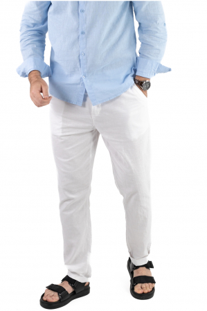 Pantaloni casual - Pantaloni lungi din in albi