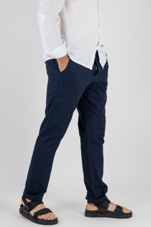 Pantaloni lungi din in bleumarin [3]