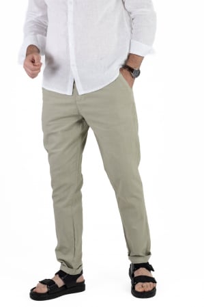 Pantaloni lungi din in verde deschis [2]