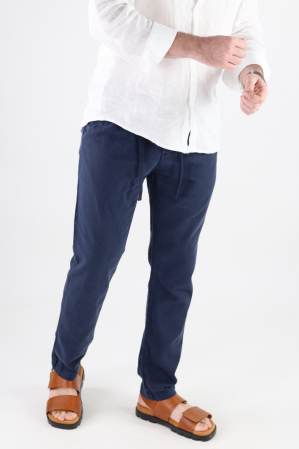 Pantaloni lungi din in bleumarin [5]