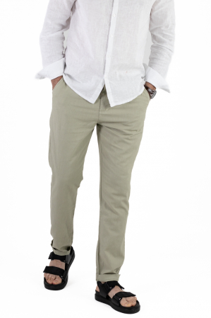 Pantaloni casual - Pantaloni lungi din in verde deschis