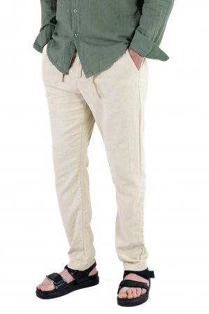 Barbati - Pantaloni lungi din in regular fit crem