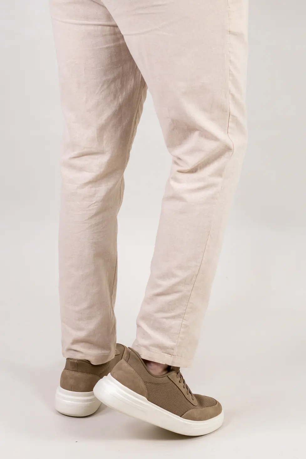 Pantaloni Bărbați In și Bumbac, Regular Fit, Talie Elastică cu Șnur, Bej/Cream, Colecția de Vară [5]