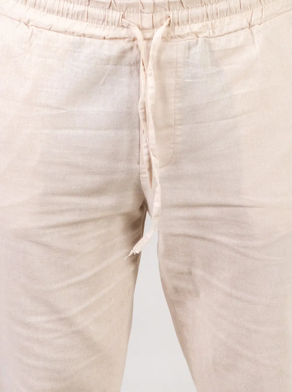 Pantaloni Bărbați In și Bumbac, Regular Fit, Talie Elastică cu Șnur, Bej/Cream, Colecția de Vară [6]