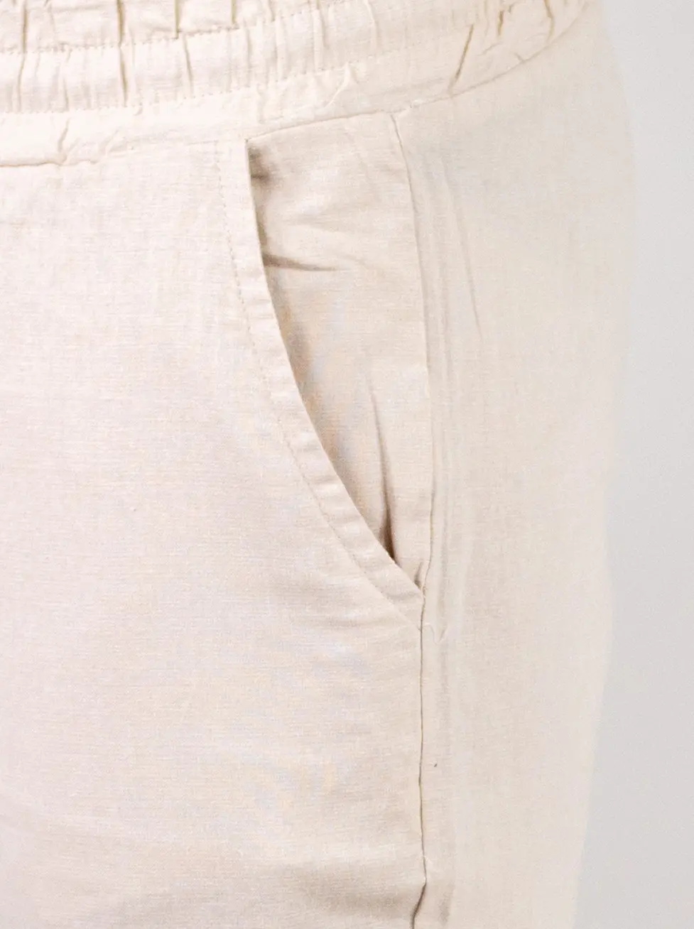 Pantaloni Bărbați In și Bumbac, Regular Fit, Talie Elastică cu Șnur, Bej/Cream, Colecția de Vară [7]