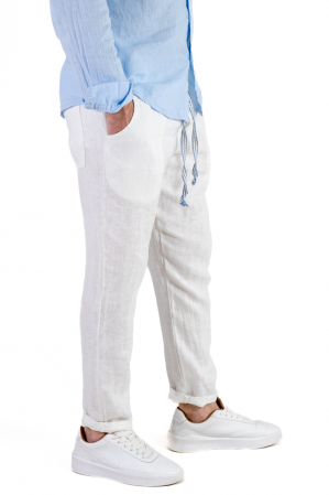 Pantaloni casual - Pantaloni slim fit albi 100% in - Made in Italy