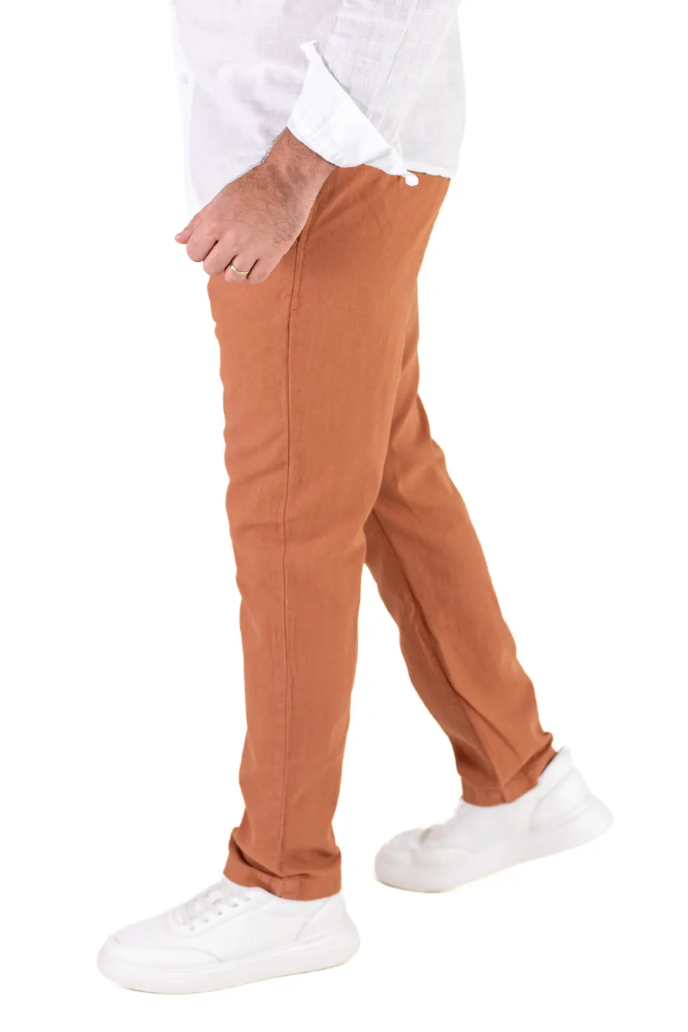 Pantaloni lungi din in regular fit caramizii [1]