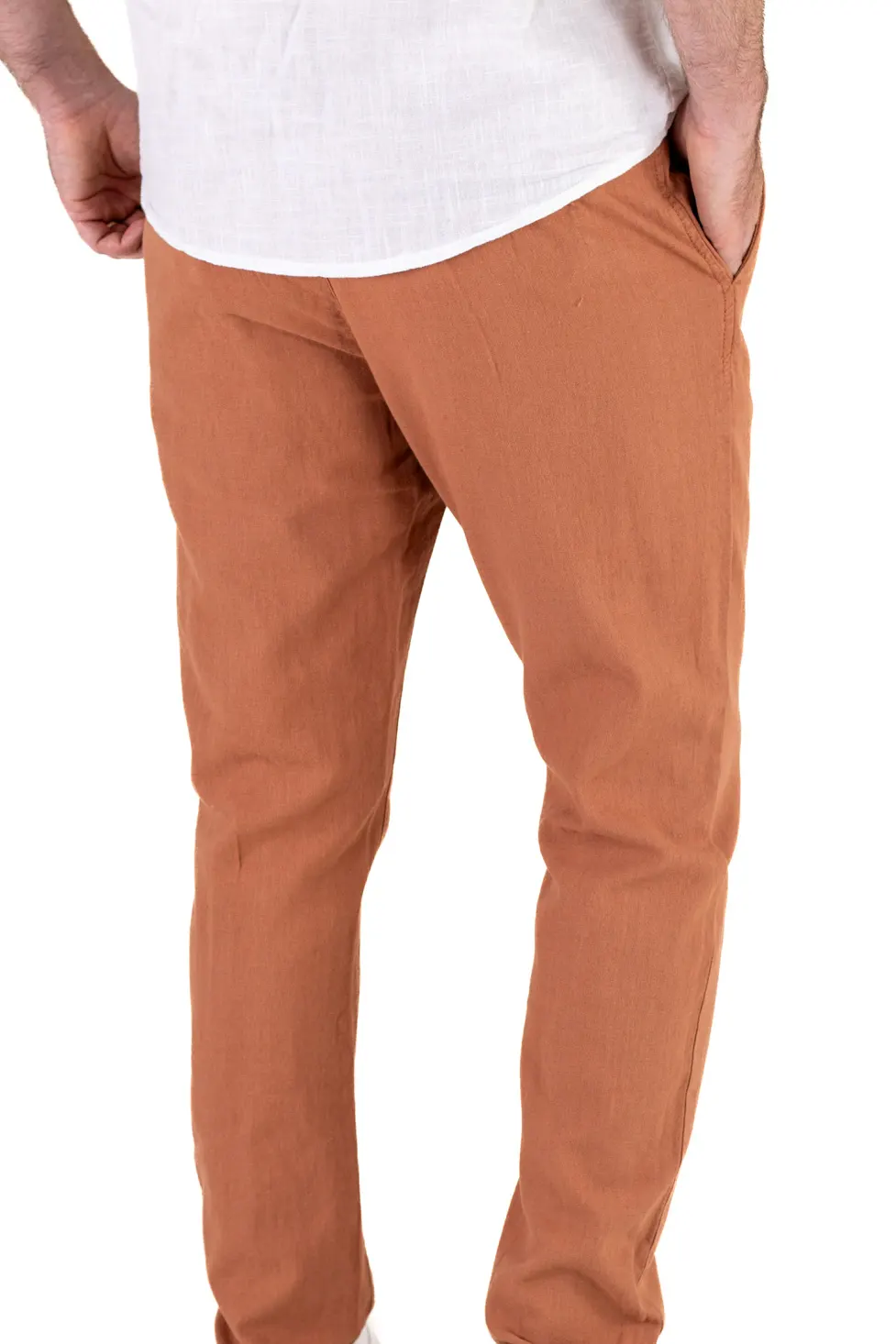 Pantaloni lungi din in regular fit caramizii [3]