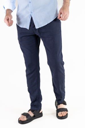 Pantaloni casual - Pantaloni lungi din in regular fit bleumarin