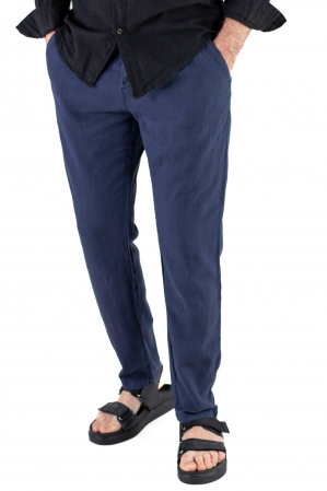 Pantaloni casual - Pantaloni lungi din in regular fit bleumarin clasici