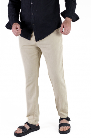 Barbati - Pantaloni lungi din in regular fit crem clasici