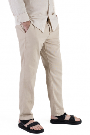 Barbati - Pantaloni lungi din in regular fit bej clasici