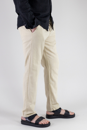 Pantaloni lungi din in regular fit crem clasici [1]