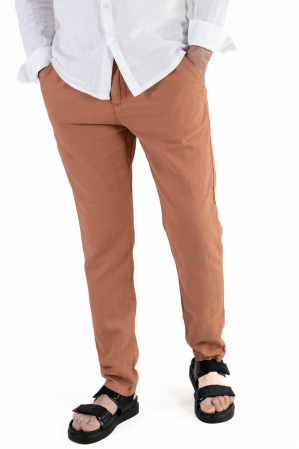 Pantaloni casual - Pantaloni lungi din in regular fit caramizii clasici