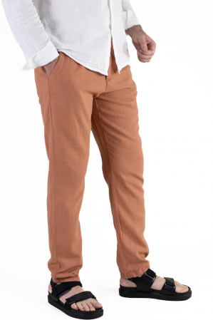 Pantaloni lungi din in regular fit caramizii clasici [1]