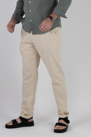 Pantaloni lungi din in crem [3]