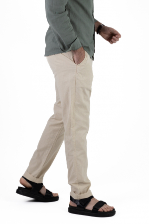 Pantaloni casual - Pantaloni lungi din in crem