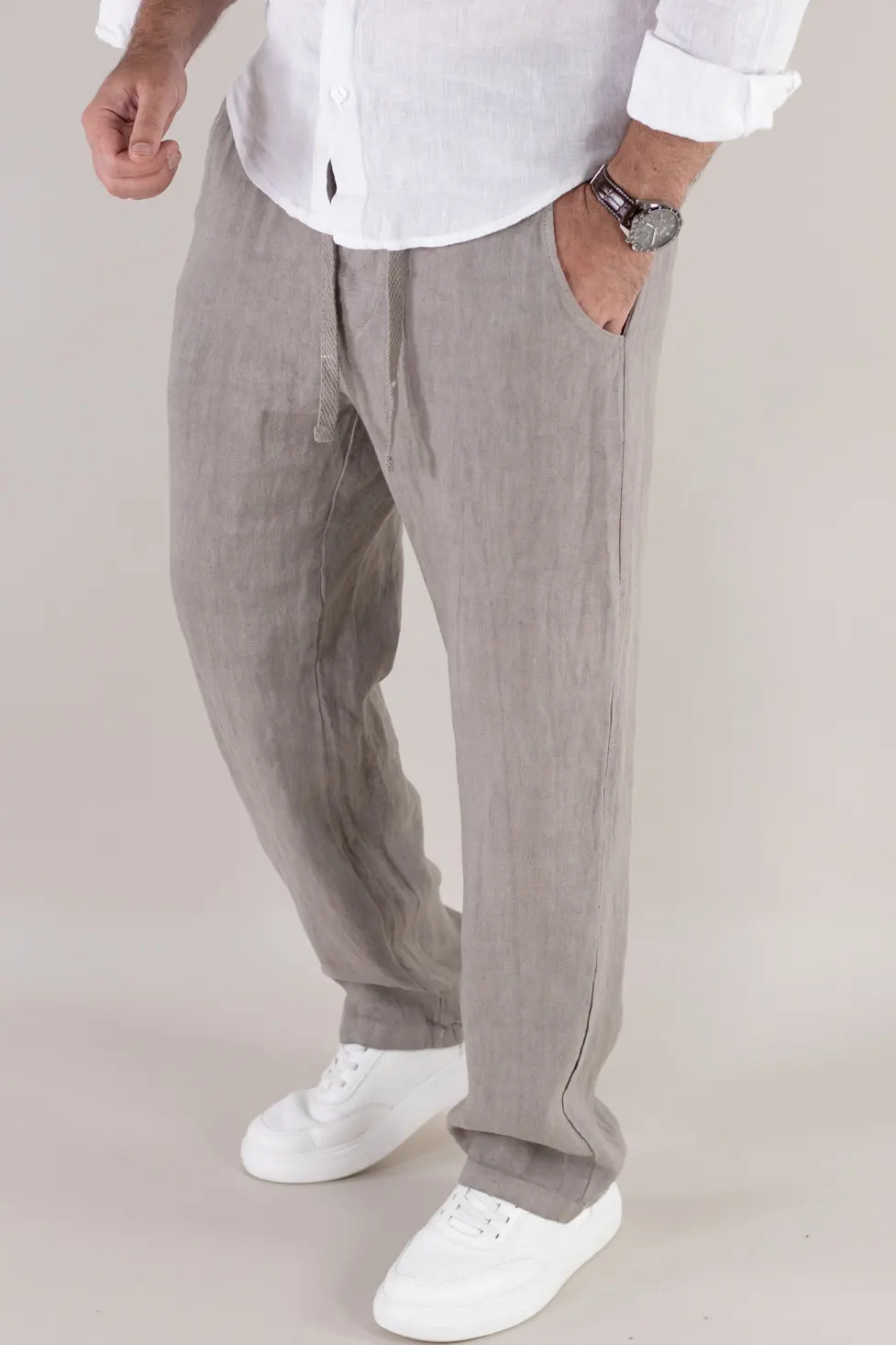 COLECTIA DIN IN - Pantaloni gri din in 100% regular fit – Made in Italy