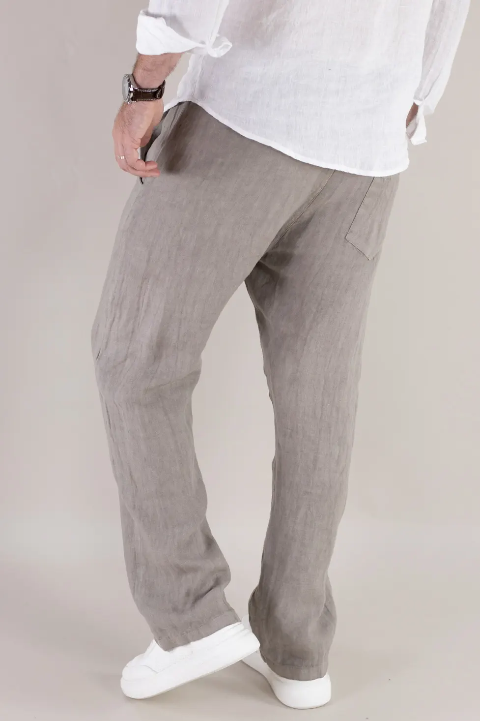 Pantaloni gri din in 100% regular fit – Made in Italy [4]