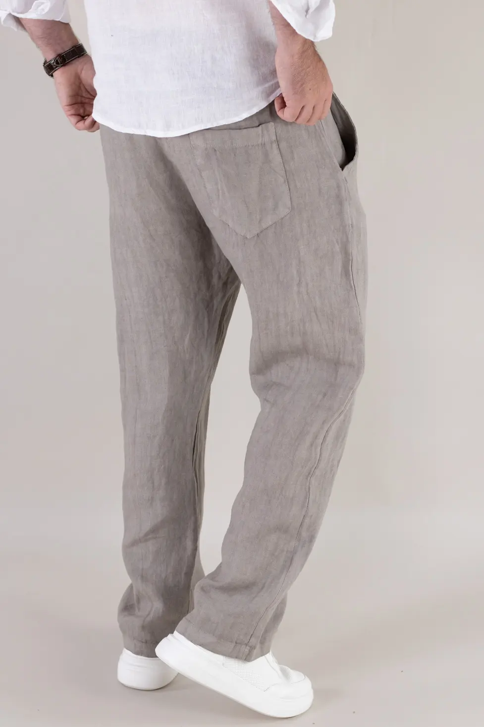Pantaloni gri din in 100% regular fit – Made in Italy [3]