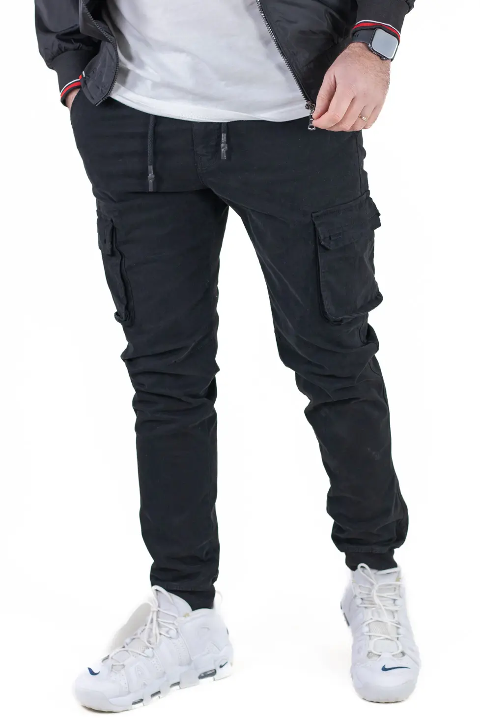 Pantaloni negri cargo cu buzunare slim fit [0]