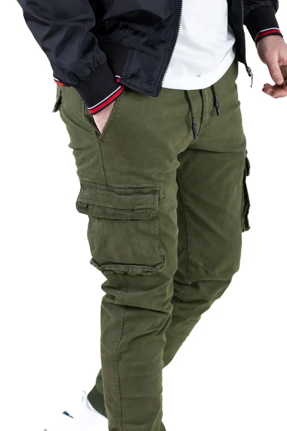 Pantaloni cargo - Pantaloni cargo cu buzunare slim fit verzi