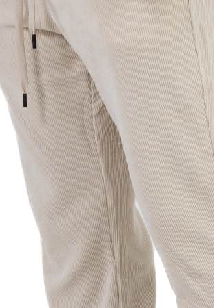 Pantaloni crem din material reiat cu ajustare elastică la glezna [2]